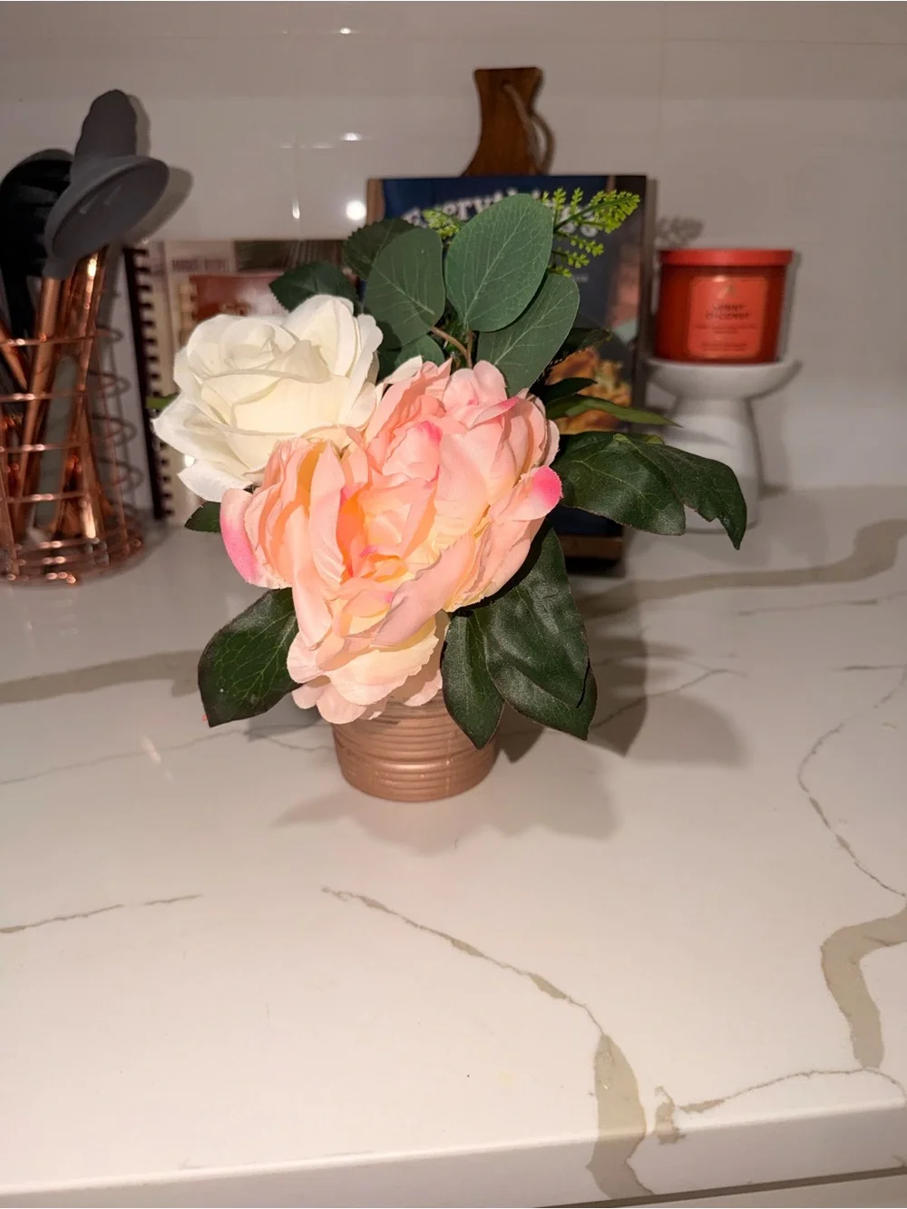 Artificial Rose & Peony Arrangement in Cream and Pink - Home Accents